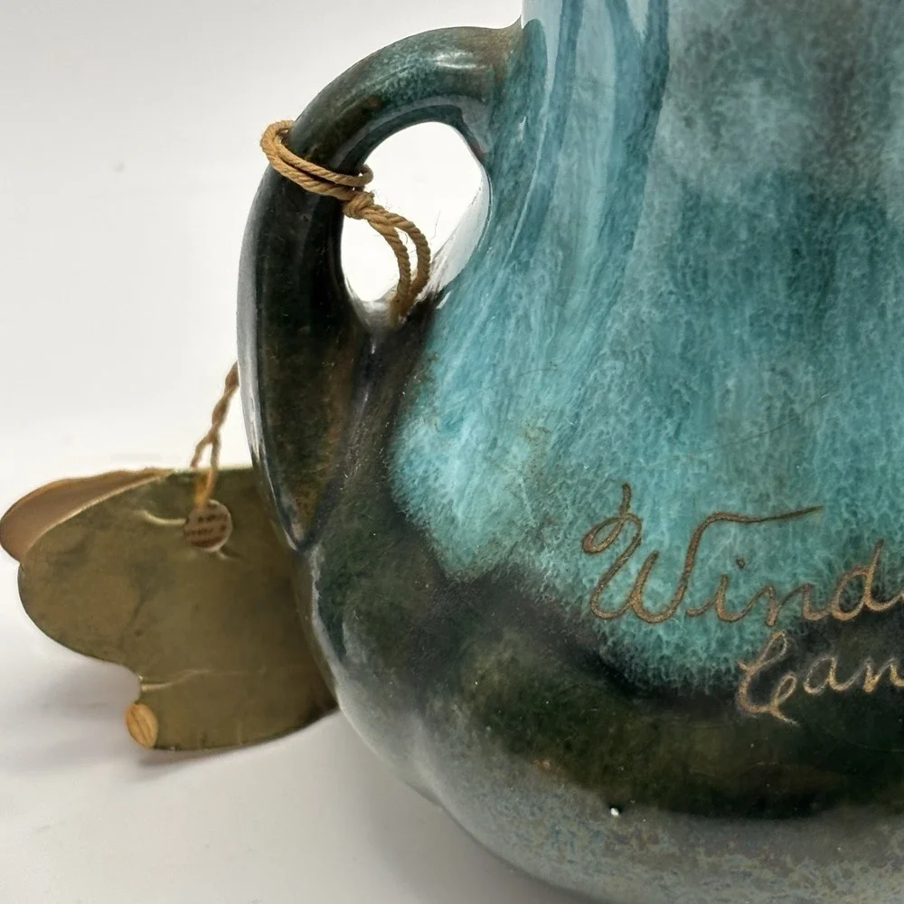 Vtg Blue‎ McMaster Craft Drip Glaze  Pottery Vase Jar Amherst NS Souvenir 2 3/4